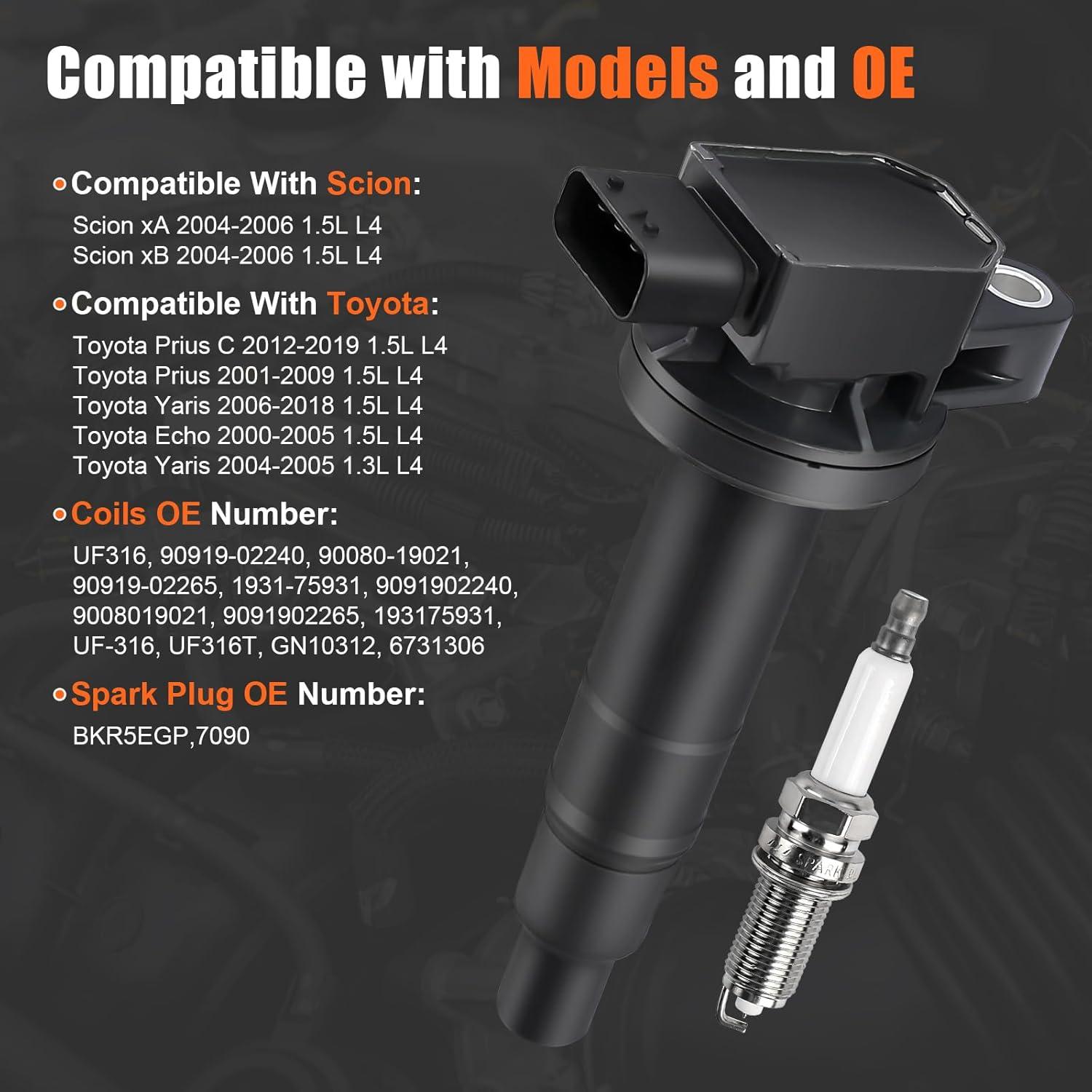 4 Bobinas de Encendido y Bujías GYbenzi UF316 para Toyota