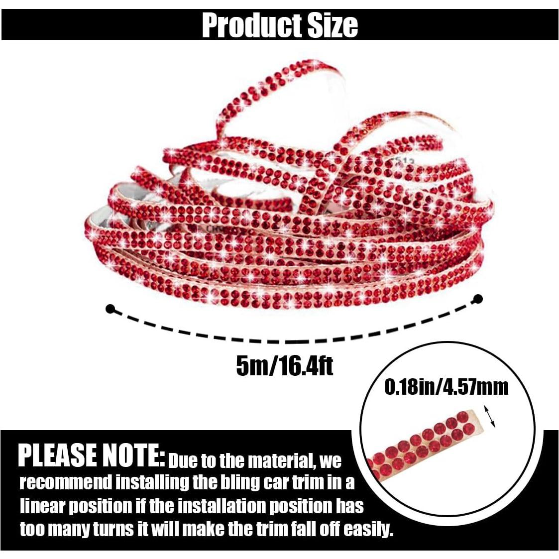 Trim de Coche Autoadhesivo JOYCOURT 5m Rhinestone Rojo