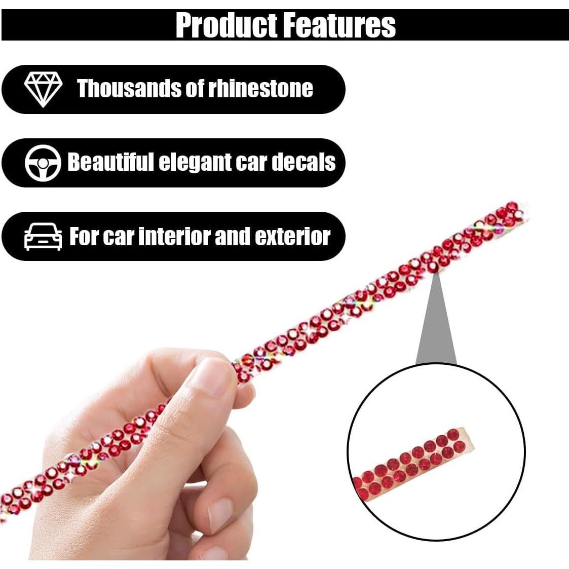 Trim de Coche Autoadhesivo JOYCOURT 5m Rhinestone Rojo