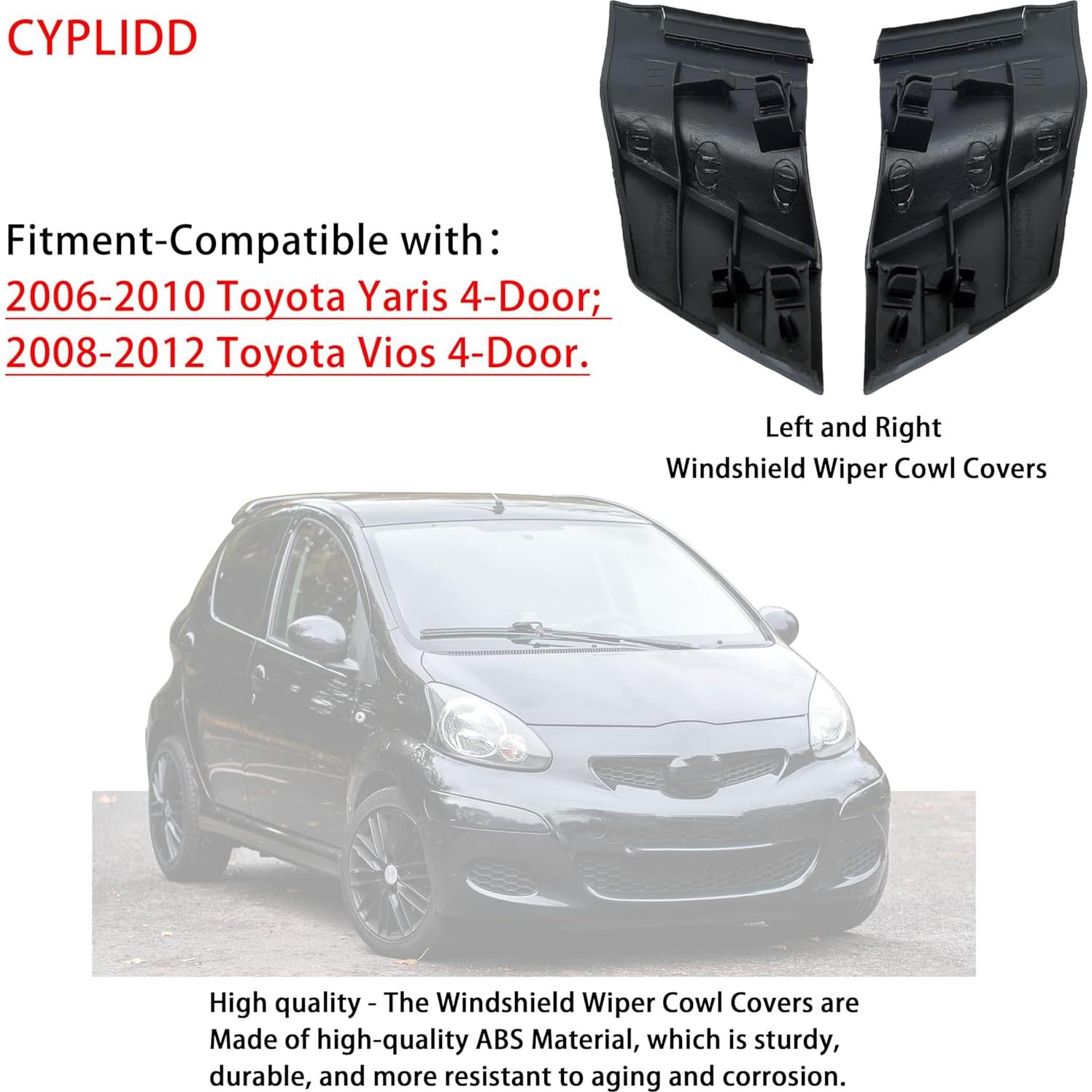 Cubiertas de Cowl Limpiaparabrisas Toyota Yaris 2006-2010 ABS