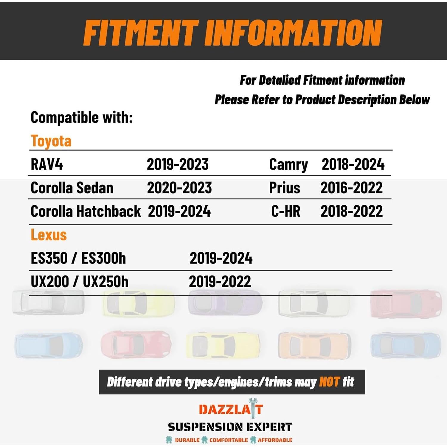 Brazos de Toe Traseros Ajustables DAZZLAIT JP-TO-9012 para Toyota