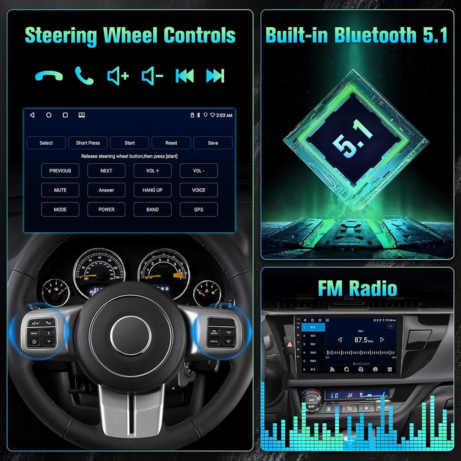 Radio Android 10.1" Kutaitai para Toyota Corolla 2013-2016