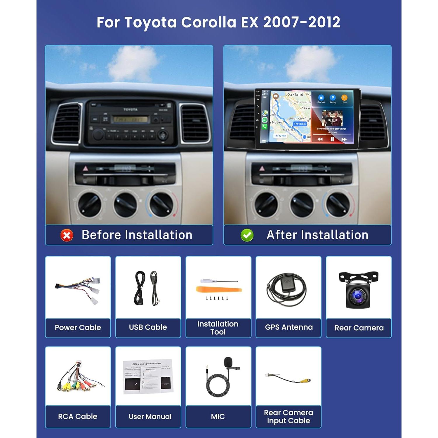 Radio de Coche Rimoody 8 Core 6G+128G para Toyota Corolla 2007-2012