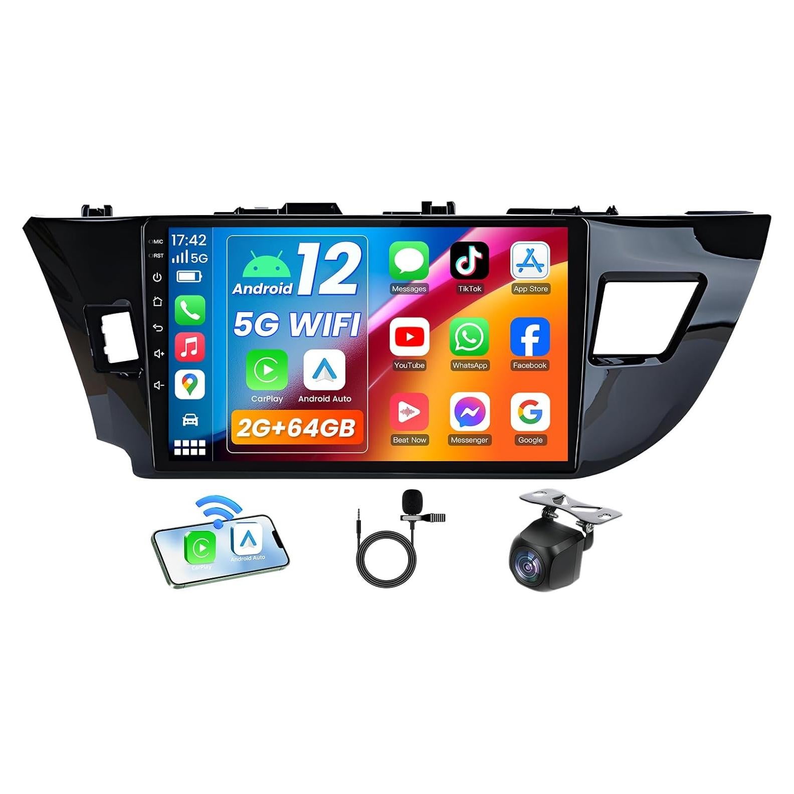 Estéreo para Toyota Corolla 2014-2016 Jerqry 64GB Bluetooth GPS