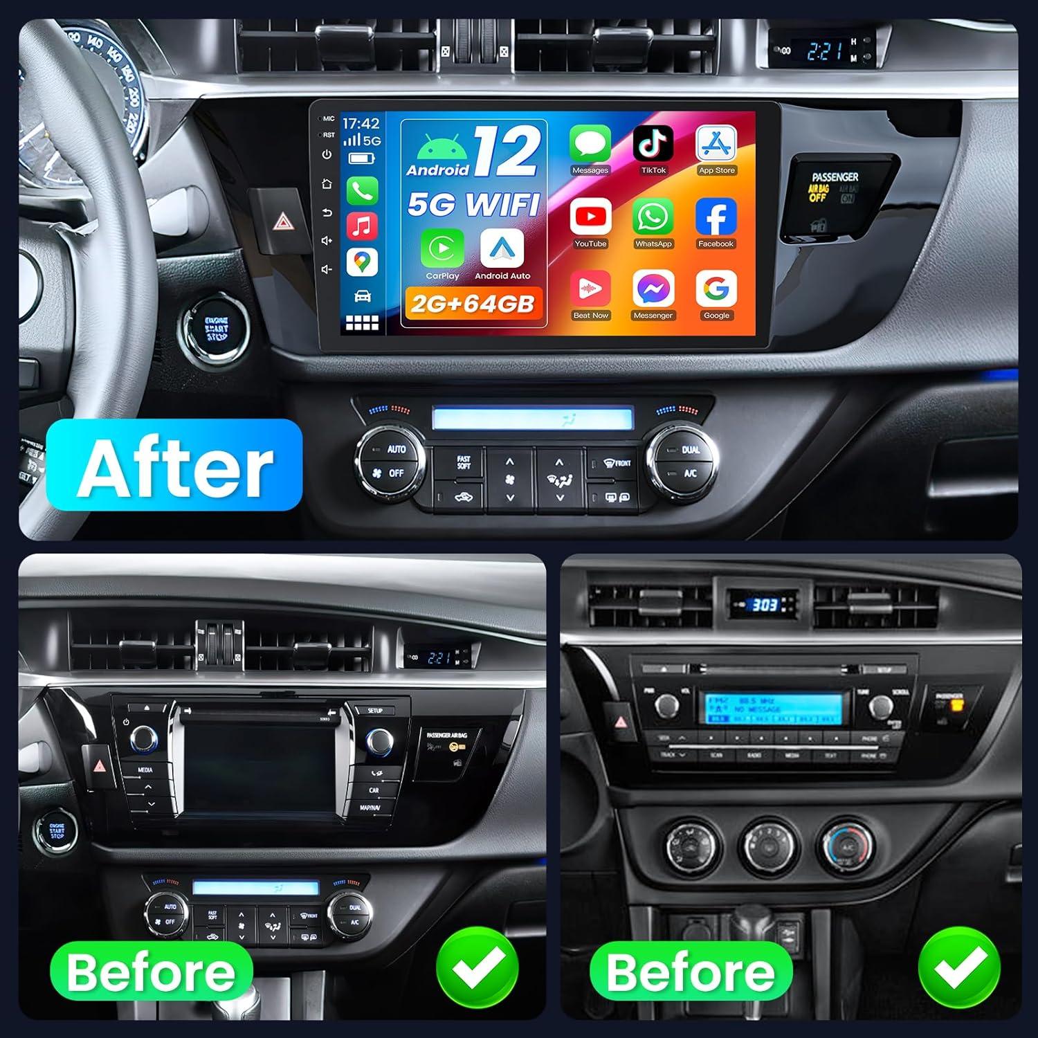 Estéreo para Toyota Corolla 2014-2016 Jerqry 64GB Bluetooth GPS