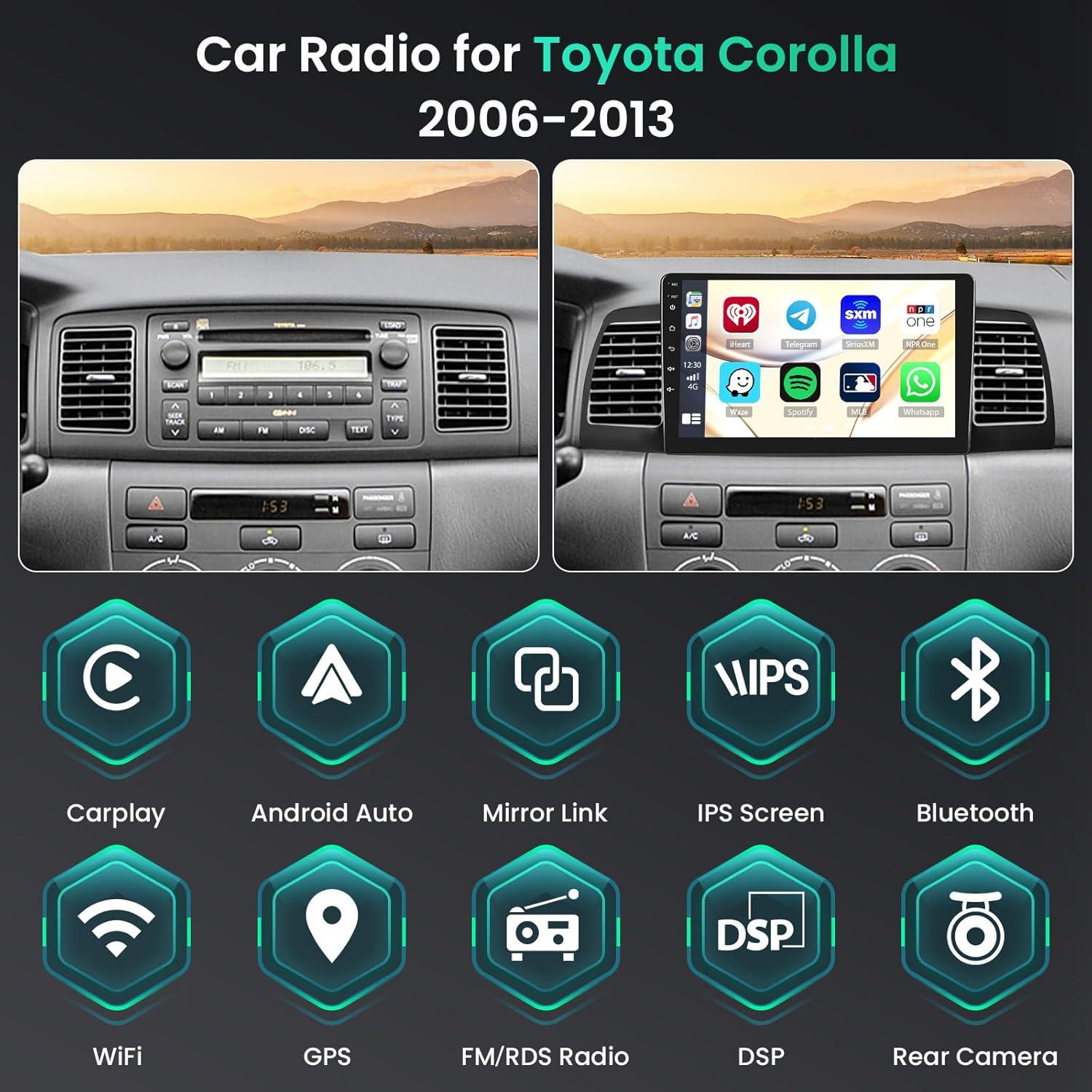 Estéreo de Coche Android 15 Ohradio para Toyota Corolla EX 2005-2012, 9" Pantalla Táctil, 4GB RAM, 64GB ROM, CarPlay, Android Auto, GPS, Bluetooth