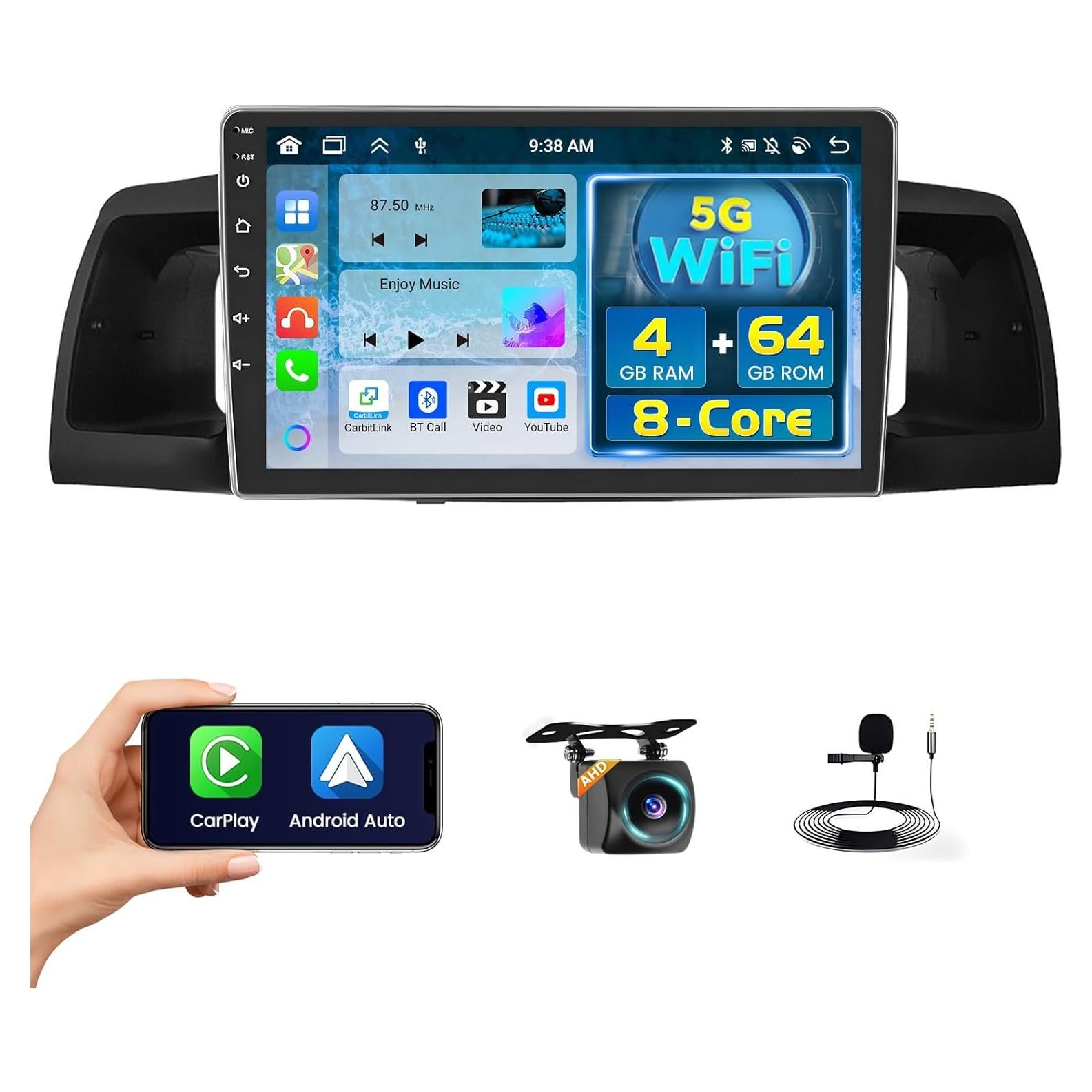 Estéreo de Coche Android 9" Fuluku 4+64GB para Toyota Corolla EX 2005-2012
