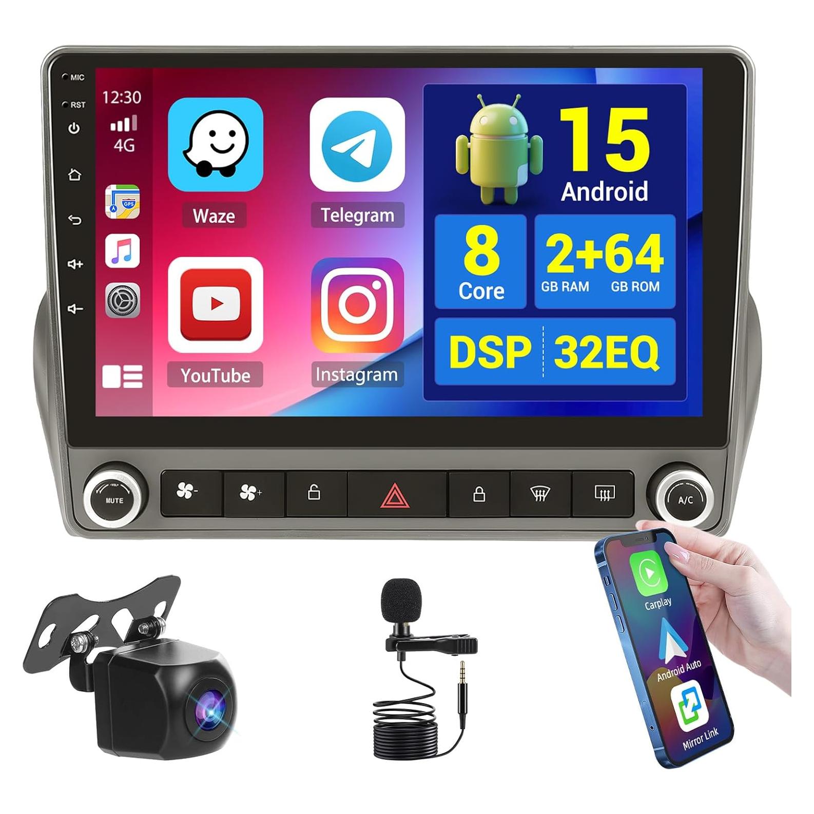 8 Core 2+64G Android 15 Car Radio for Chevrolet Chevy Camaro 2008-2015 Wireless CarPlay Android Auto, 9 Inch 1280*720P Touch Screen Car Stereo Bluetooth DSP 32EQ FM/RDS WiFi GPS 59UI Backup Camera MIC