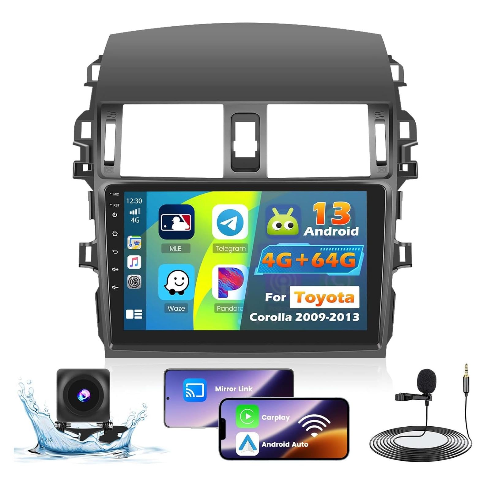 Estéreo de coche Roinvou para Toyota Corolla 2009-2013 9" 4+64G