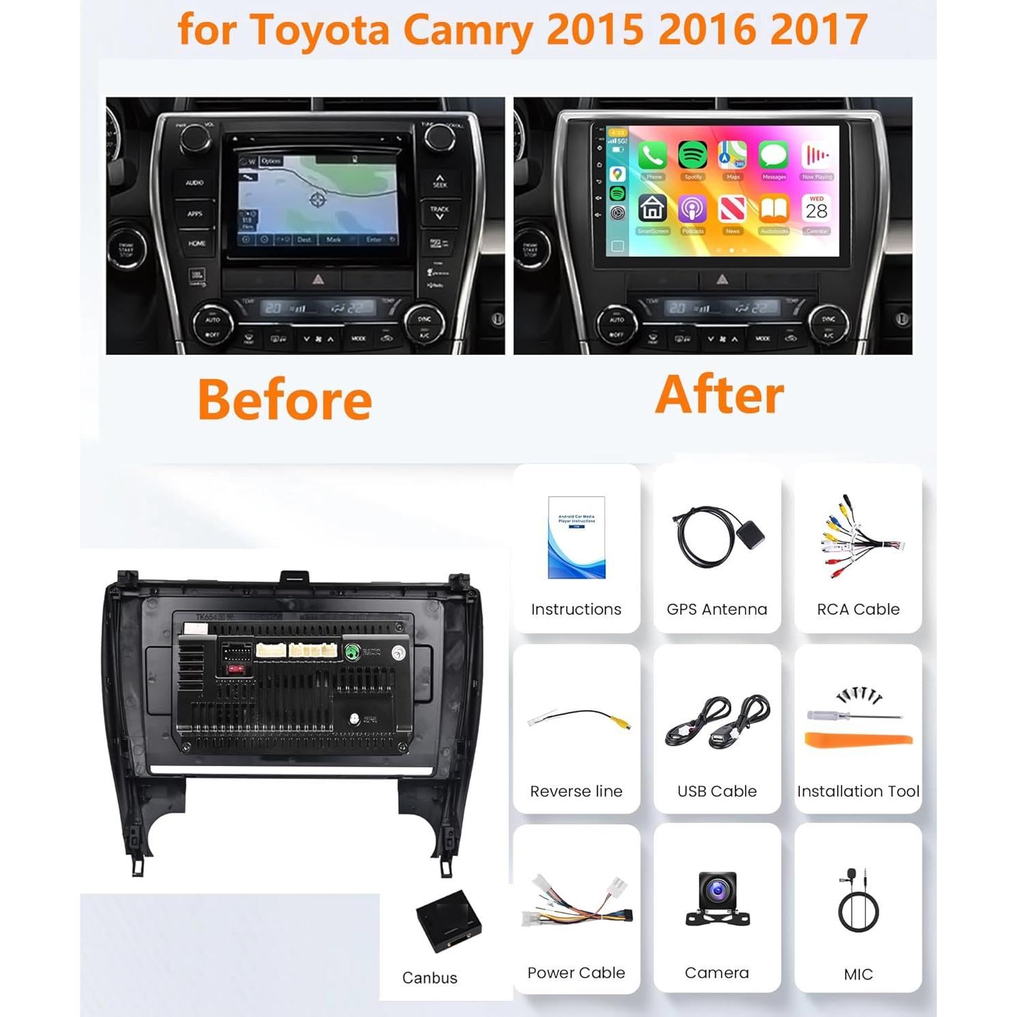 Estéreo de coche Rimoody 10.1" Android 4G+64G para Toyota Camry 2015-2017
