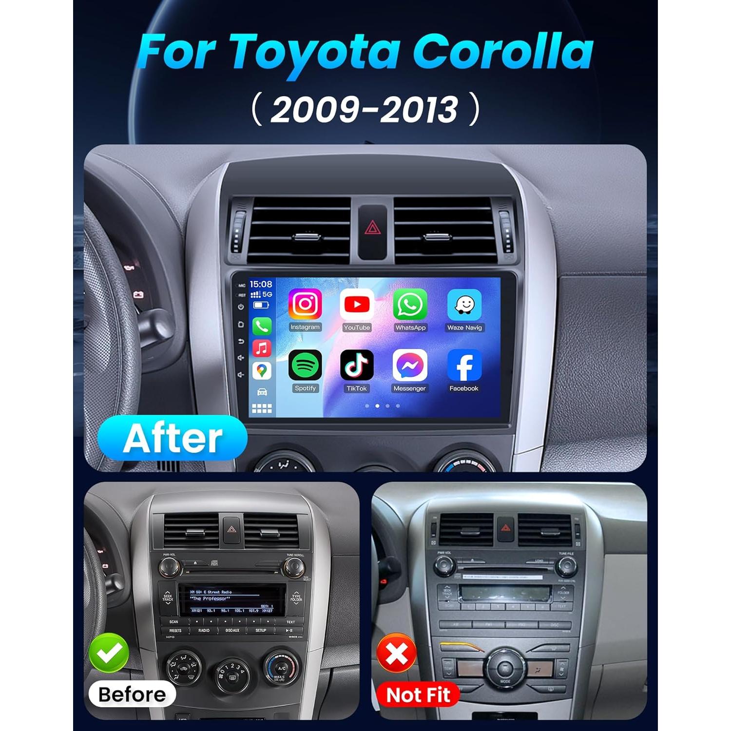 Estéreo de Coche Jufodrca para Toyota Corolla 2009-2013 8 Núcleos