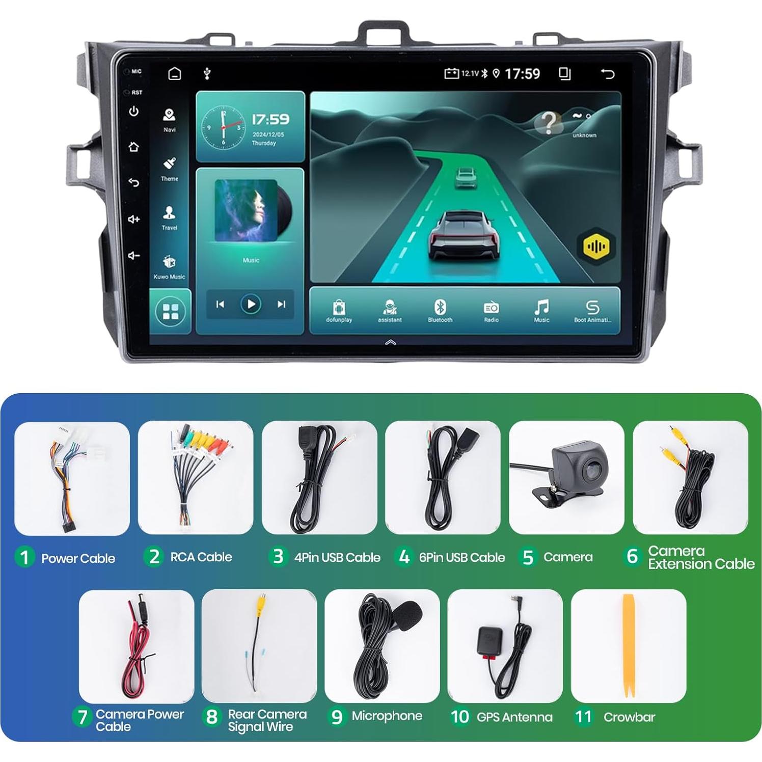 Estéreo Android 13 9" WheelX para Toyota Corolla 2009-2013