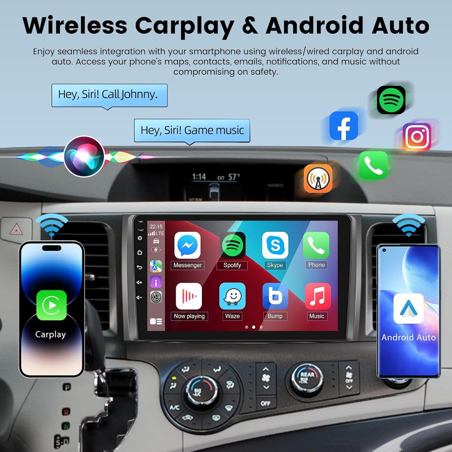 Estéreo Android NHOPEEW para Toyota Sienna 2010-2014, 9" HD