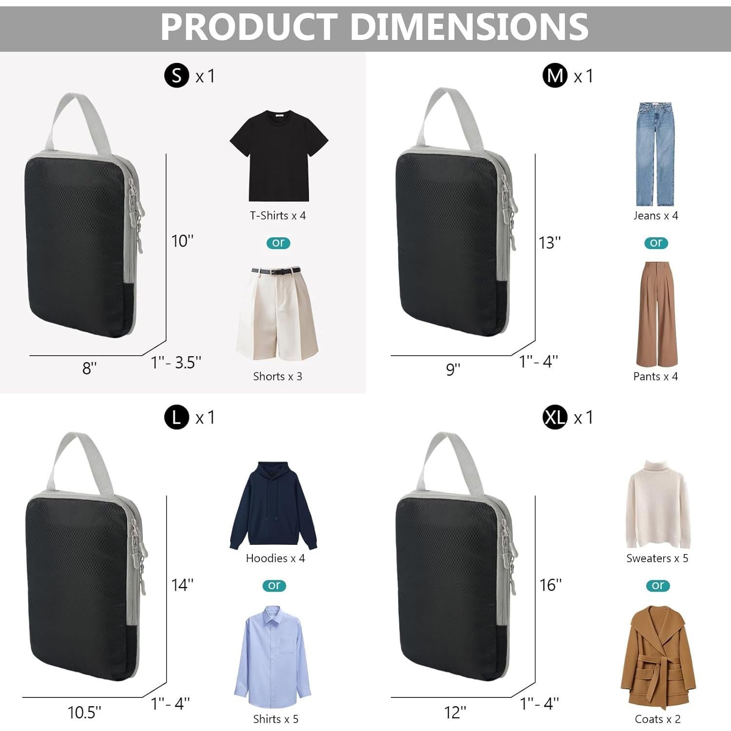 Cubos de Compresión SWEHOMLOL para Viajes - 4 Piezas, Negro