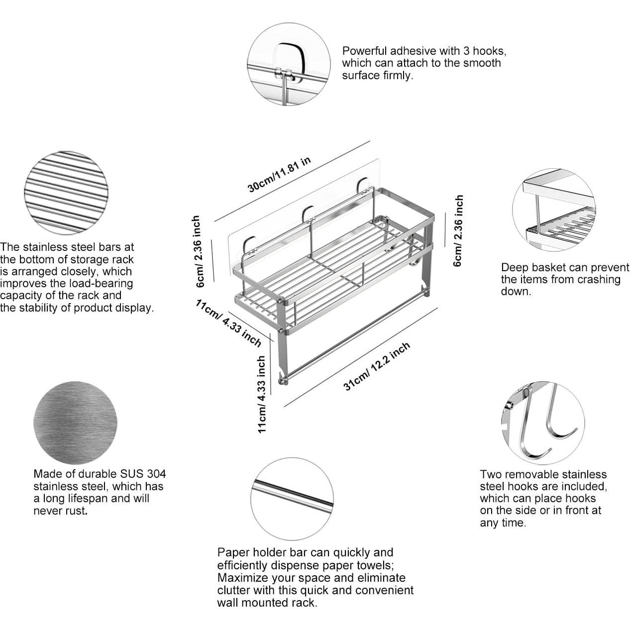 Soporte para Toallas de Papel ESOW Acero Inoxidable 304 35.6x26.4cm