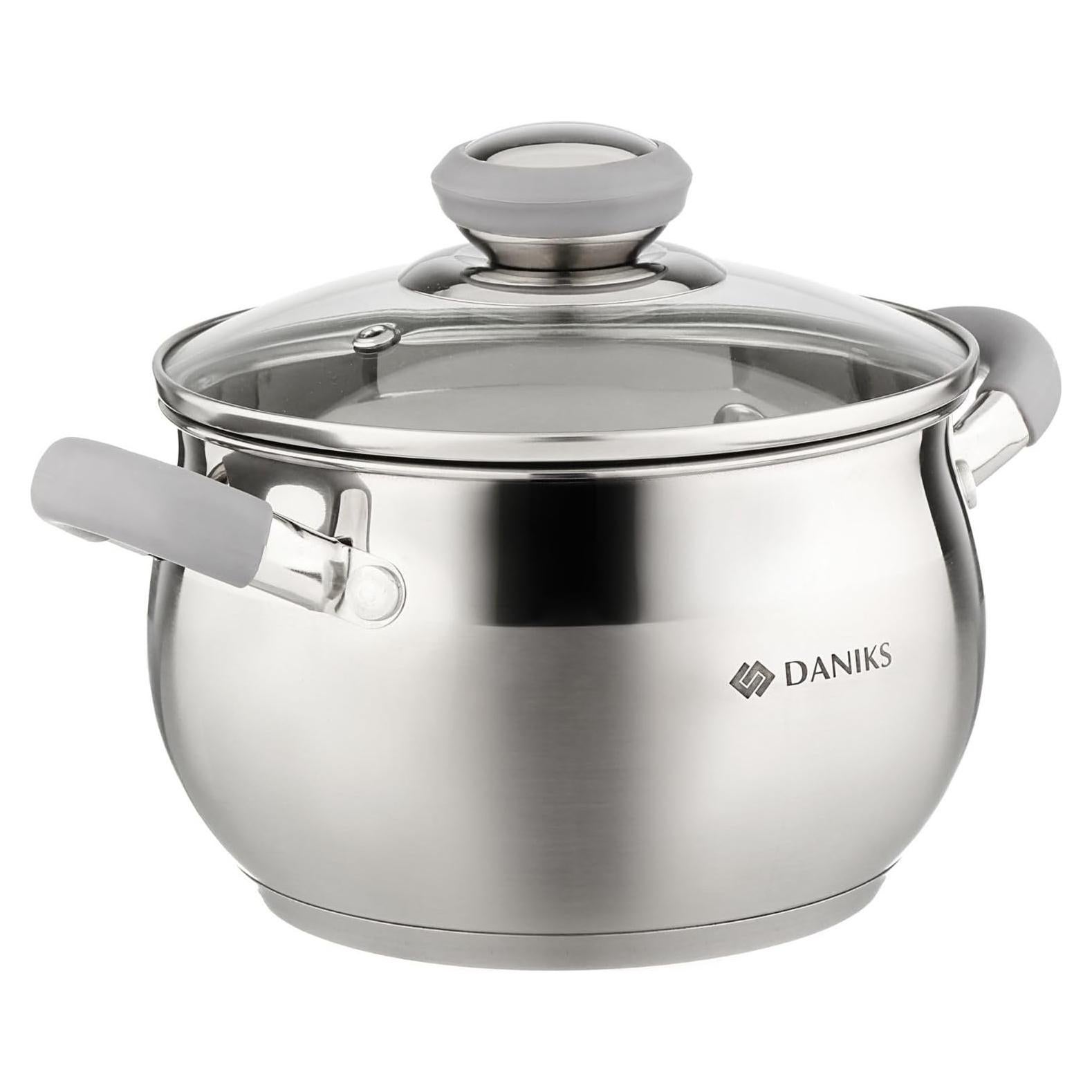 Olla de Acero Inoxidable Daniks 2 Cuartos con Tapa de Vidrio