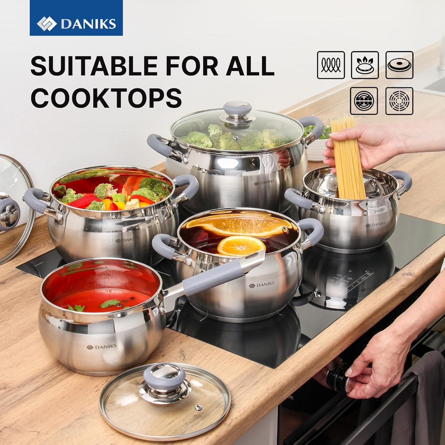 Olla de Acero Inoxidable Daniks 2 Cuartos con Tapa de Vidrio