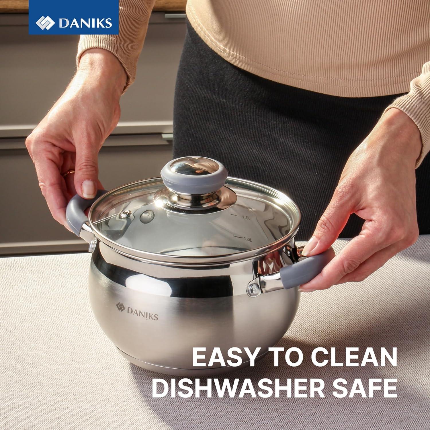 Olla de Acero Inoxidable Daniks 2 Cuartos con Tapa de Vidrio