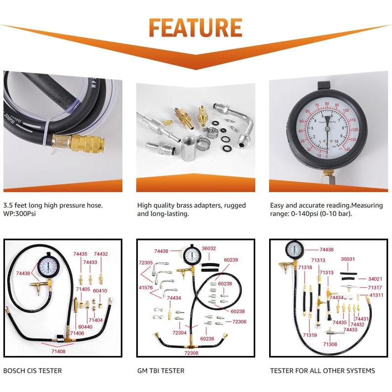 Kit de Prueba de Presión de Inyección de Combustible ZJERYL 0-10 Bar