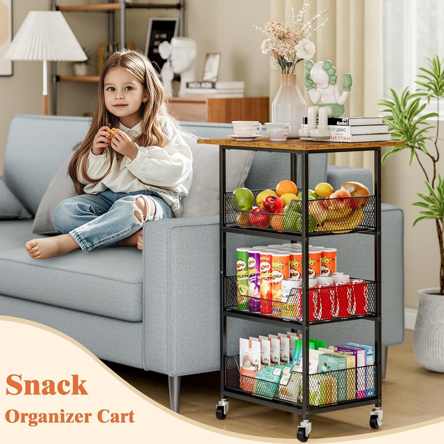 Carro de Microondas ThreeHio con 4 Niveles y Cestas Marrón