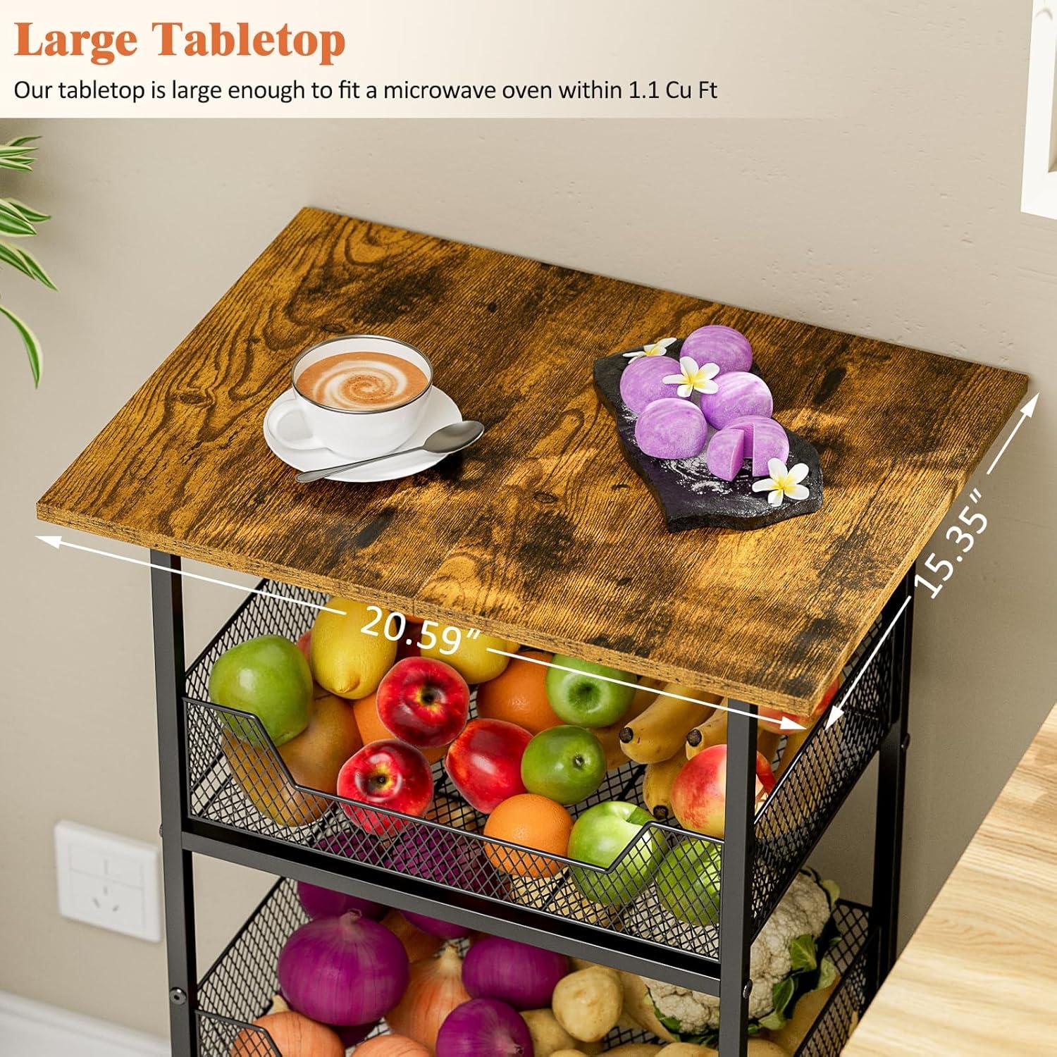 Carro de Microondas ThreeHio con 4 Niveles y Cestas Marrón