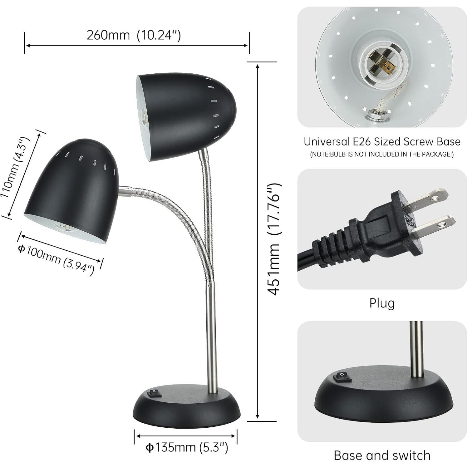 Lámpara de Escritorio CONCA E26 LED Flexible 25.9x13.5cm Negro