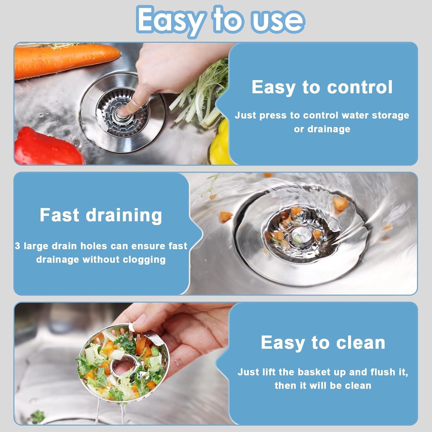 Filtro de Drenaje de Fregadero Semour 3 en 1 Acero Inoxidable