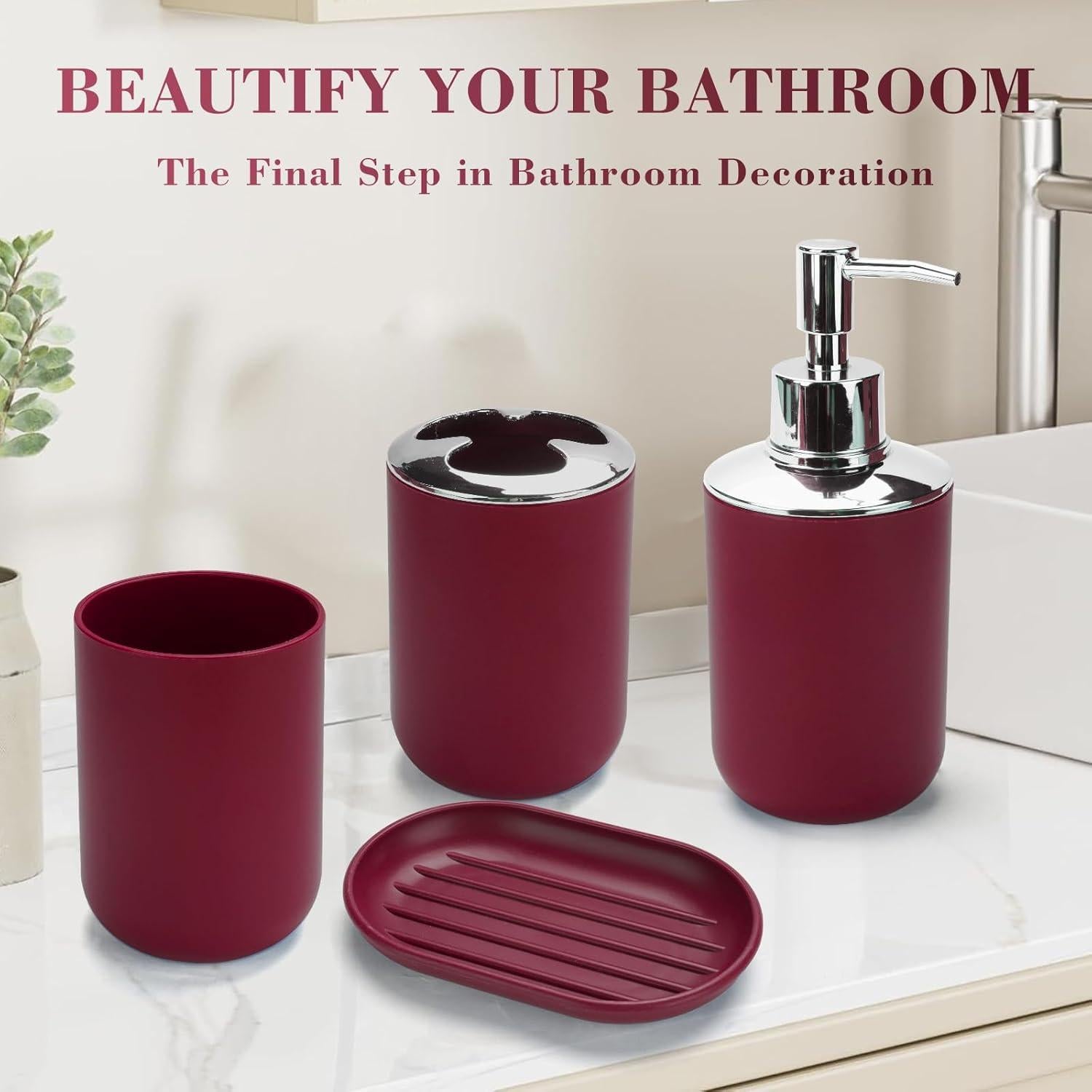 Juego de Accesorios de Baño Burdeos 4 Piezas CDorigin