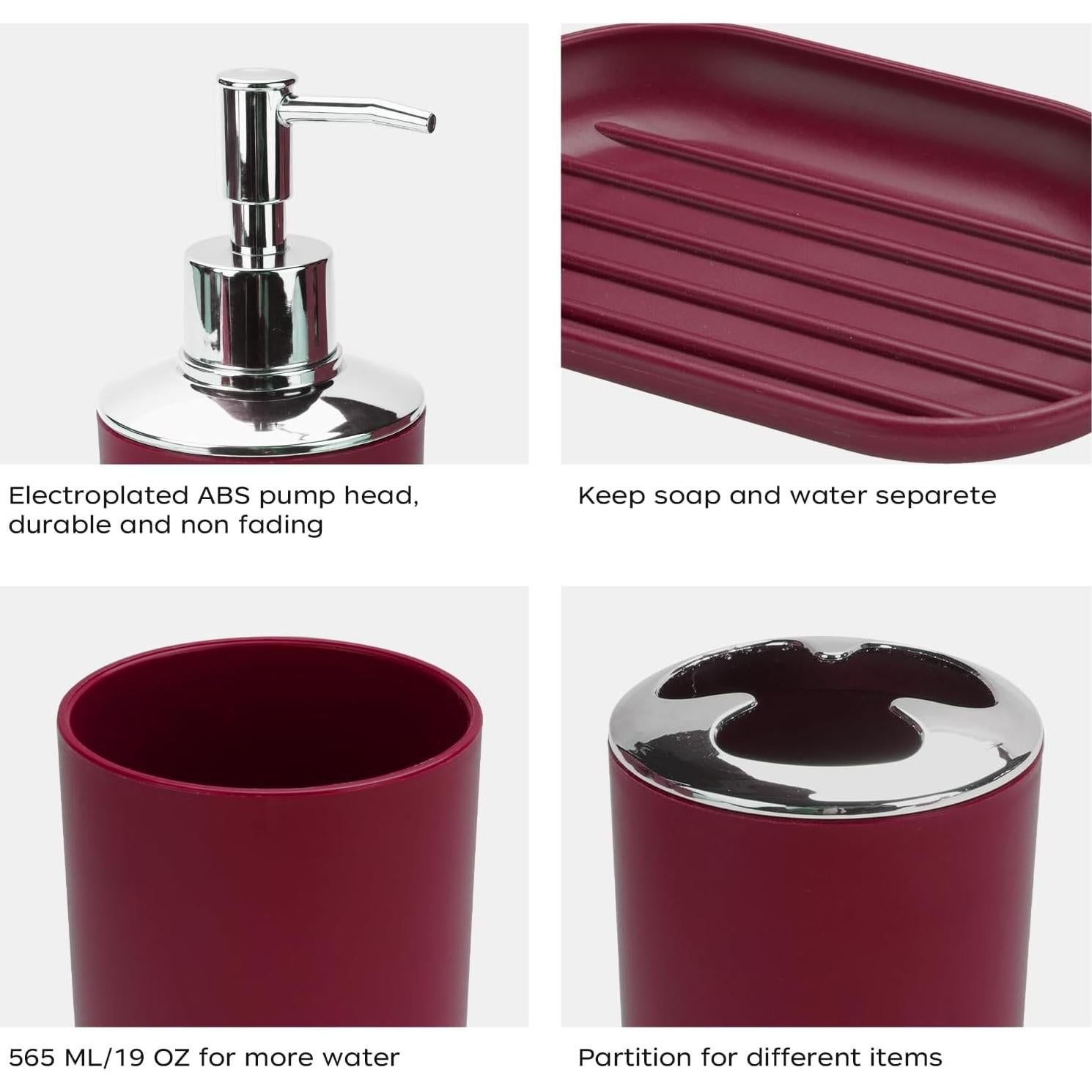 Juego de Accesorios de Baño Burdeos 4 Piezas CDorigin