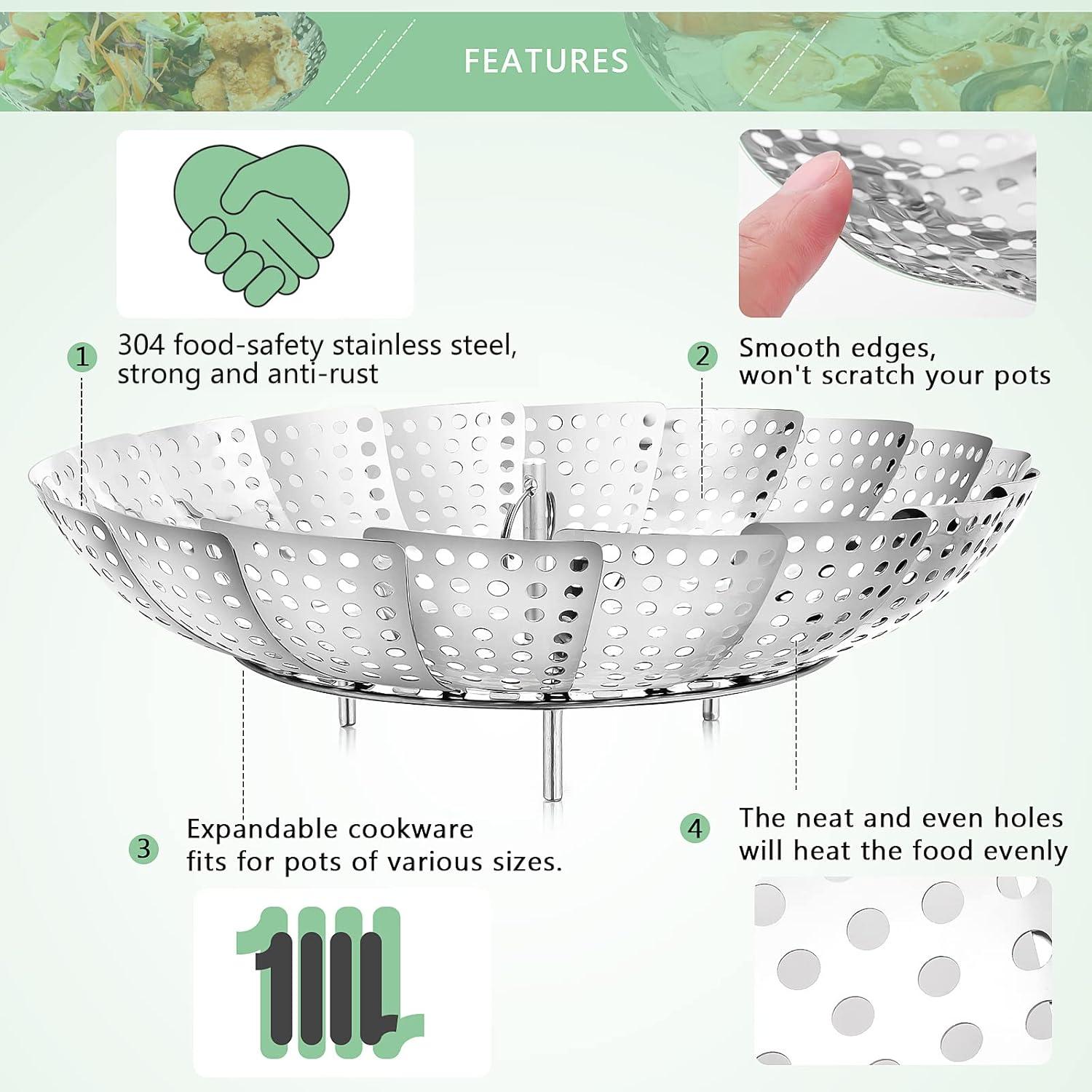 Insertor de Vapor Plegable Buylorco Acero Inoxidable 12.7-22.9 cm