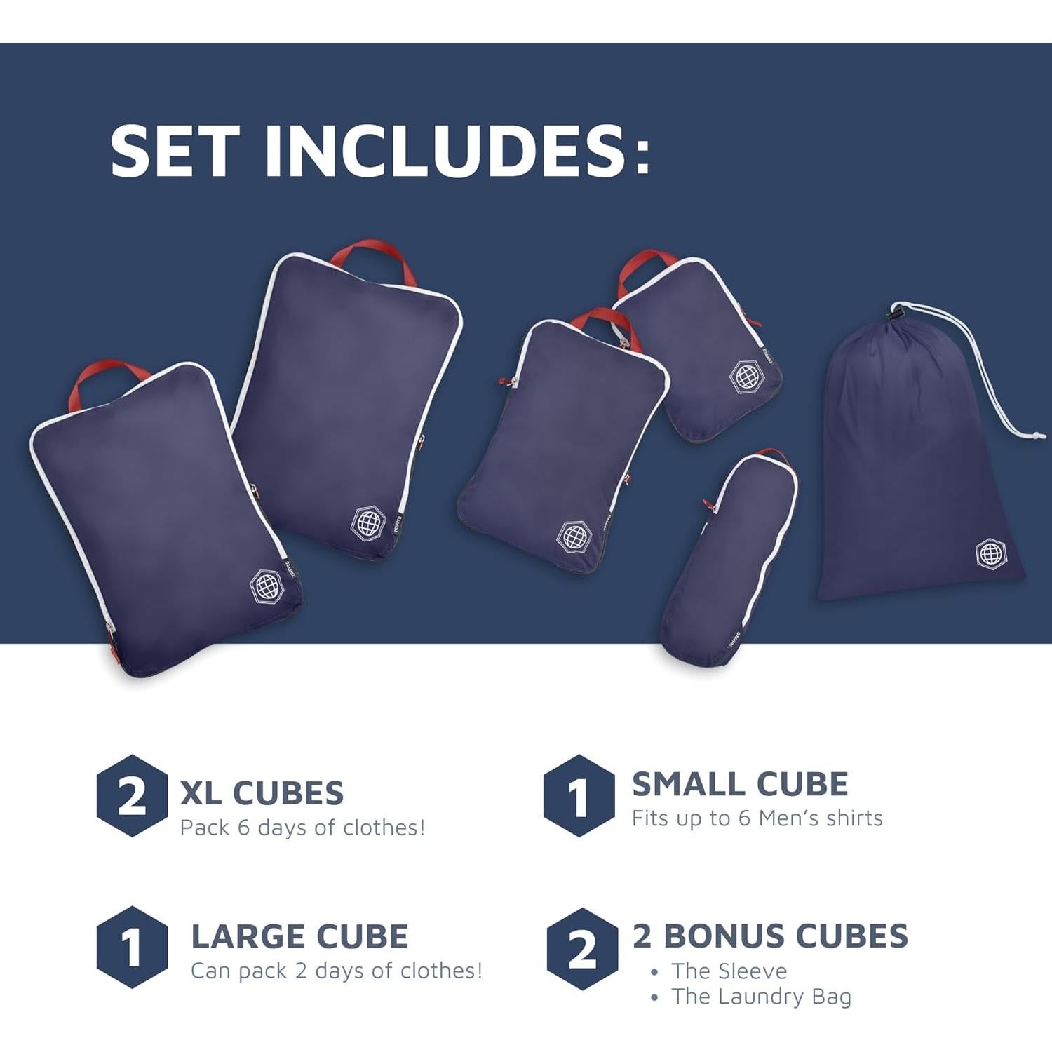 Juego de 6 Cubos de Compresión Extra Grande TRIPPED Travel Gear