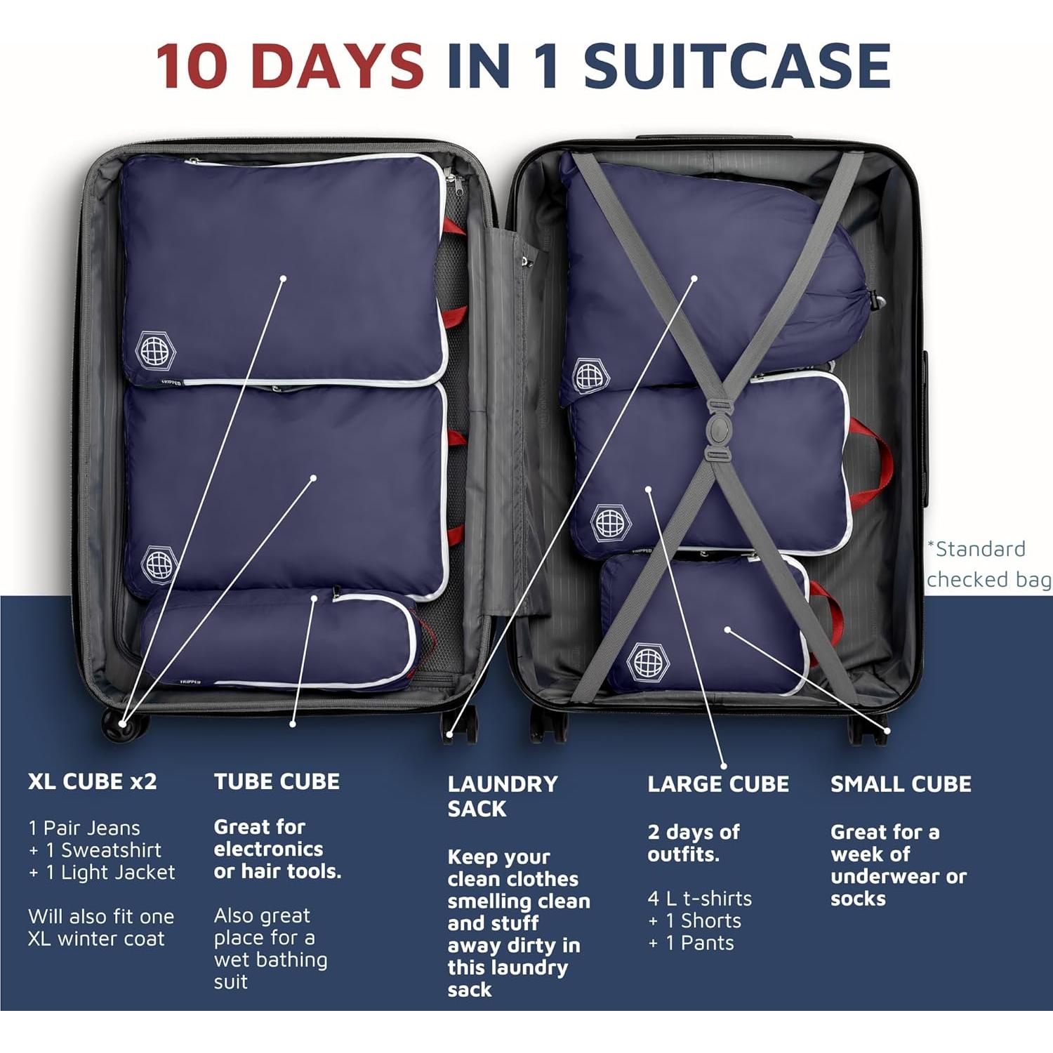 Juego de 6 Cubos de Compresión Extra Grande TRIPPED Travel Gear