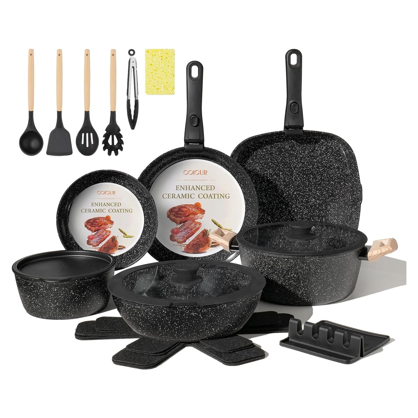 Juego de Utensilios de Cocina 23Pcs Coicur Antiadherente Negro