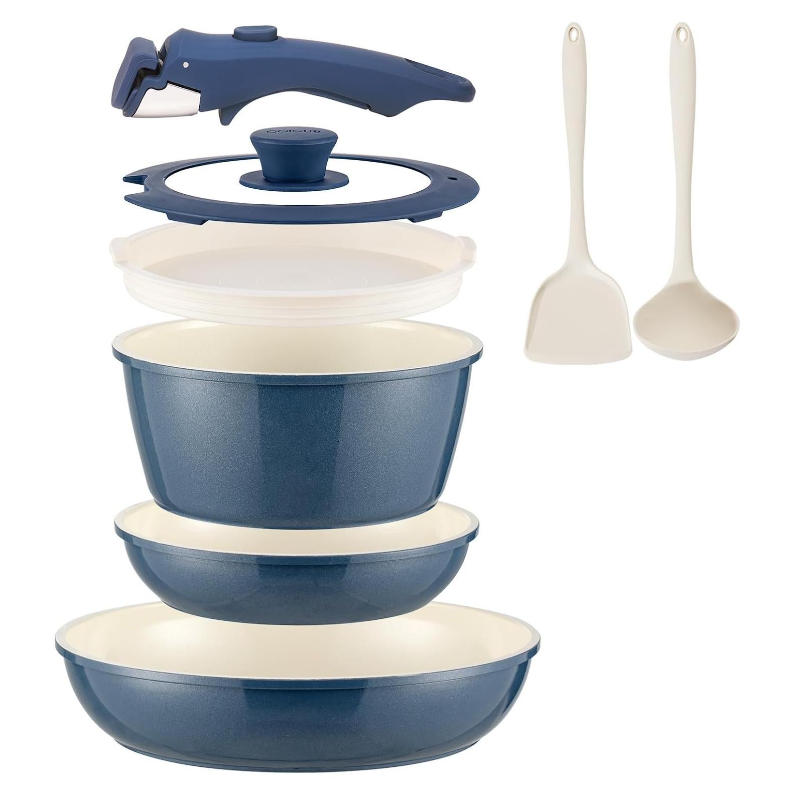Juego de Utensilios de Cocina 8Pcs Coicur Cerámica Antiadherente Azul