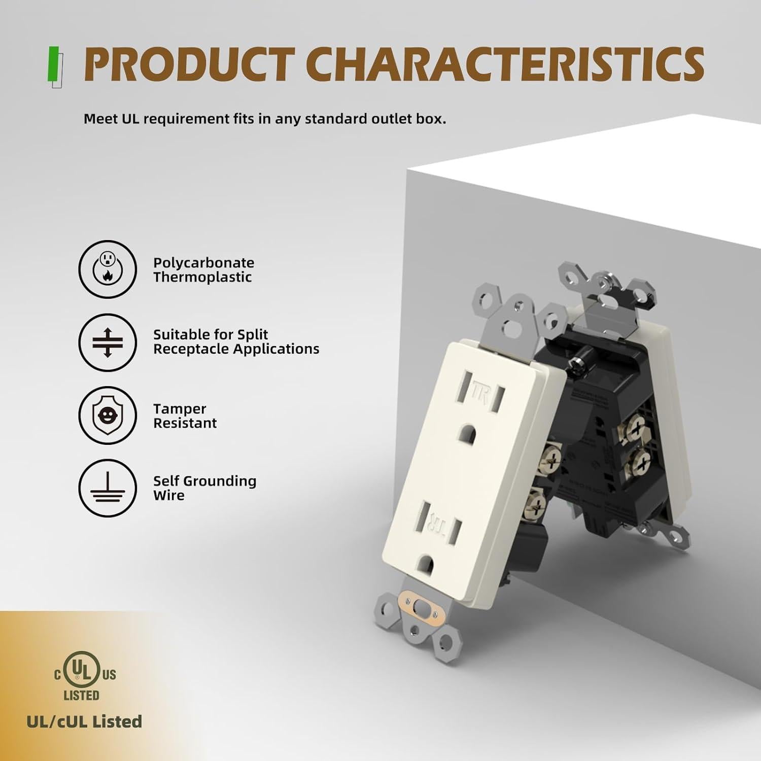 Paquete de 10 Receptáculos Decorativos TOPELER 15A 125V