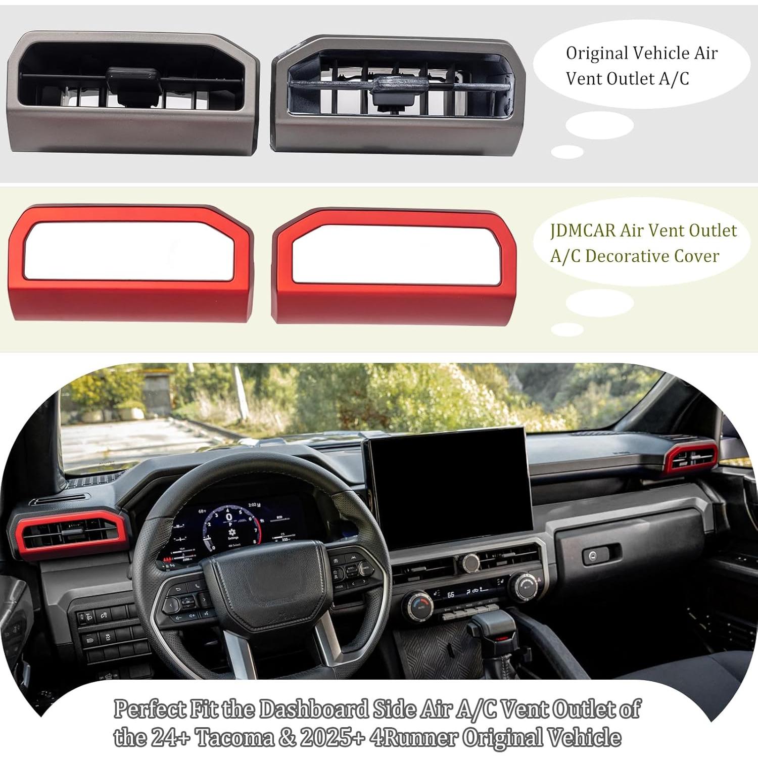 Cubierta Decorativa Salida Aire A/C JDMCAR Rojo 2 PCS Tacoma 2024+ 4Runner 2025+
