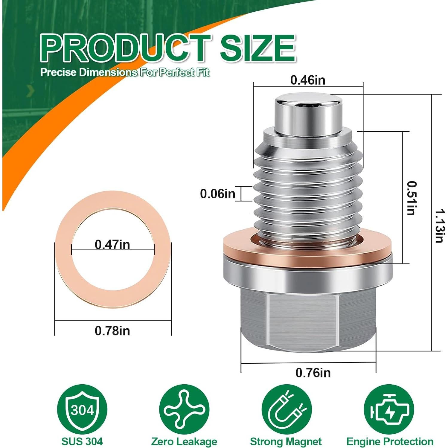 Tapón de Drenaje de Aceite Magnético JUSTTOP M12 x 1.5 con 5 Arandelas