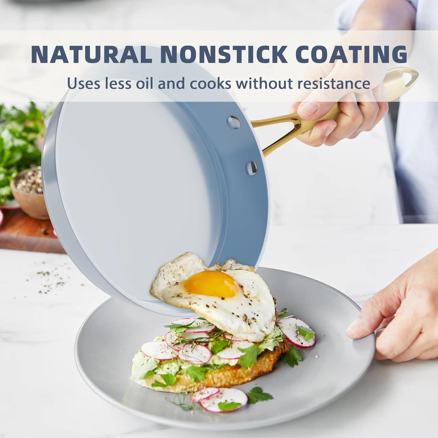 Juego de Ollas y Sartenes VONIKI 16 Piezas Cerámica Azul