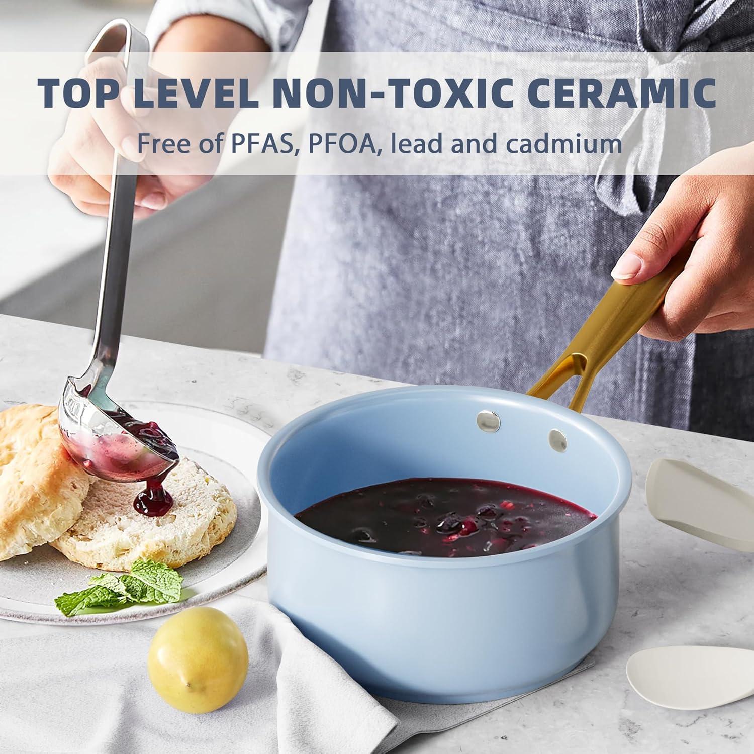 Juego de Ollas y Sartenes VONIKI 16 Piezas Cerámica Azul