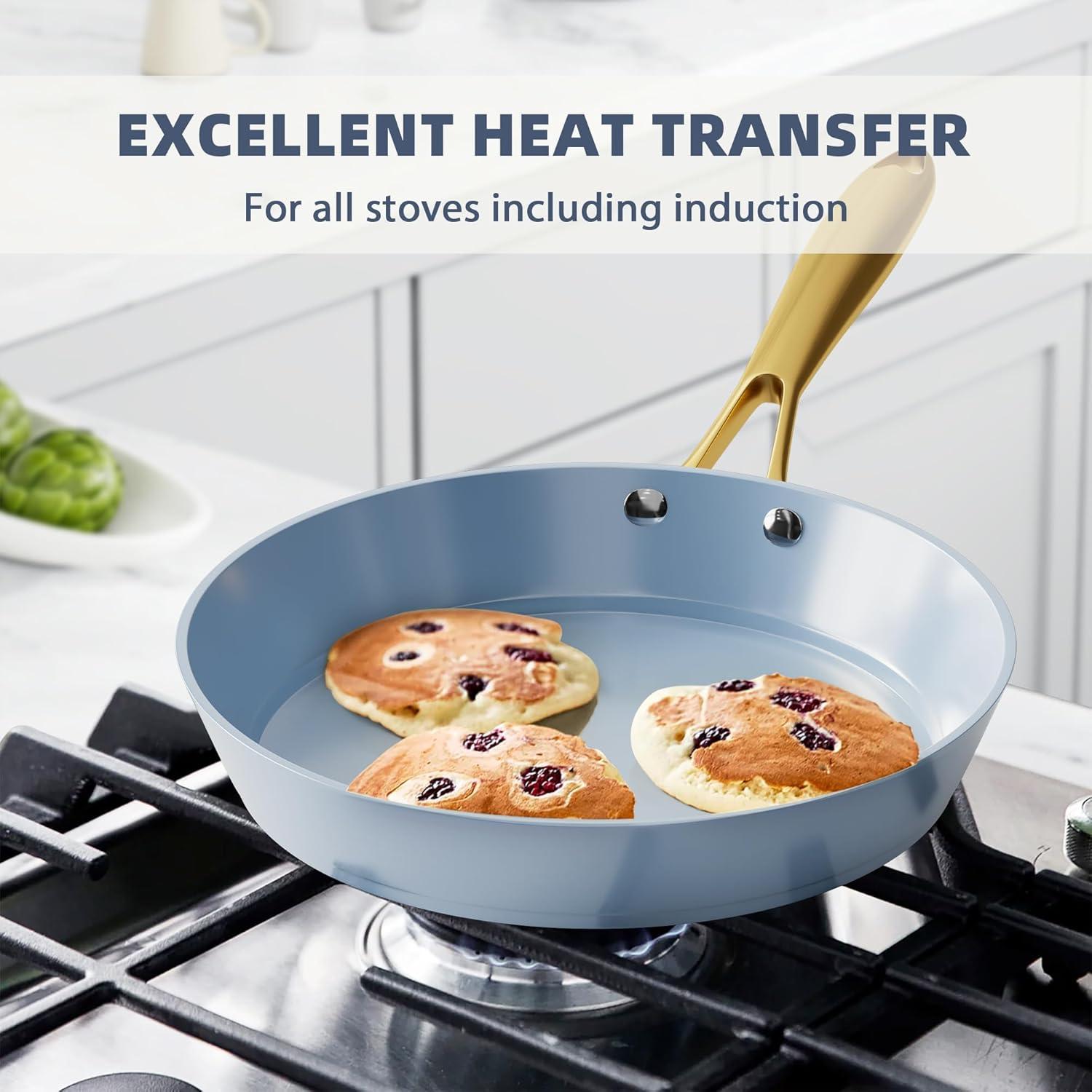 Juego de Ollas y Sartenes VONIKI 16 Piezas Cerámica Azul