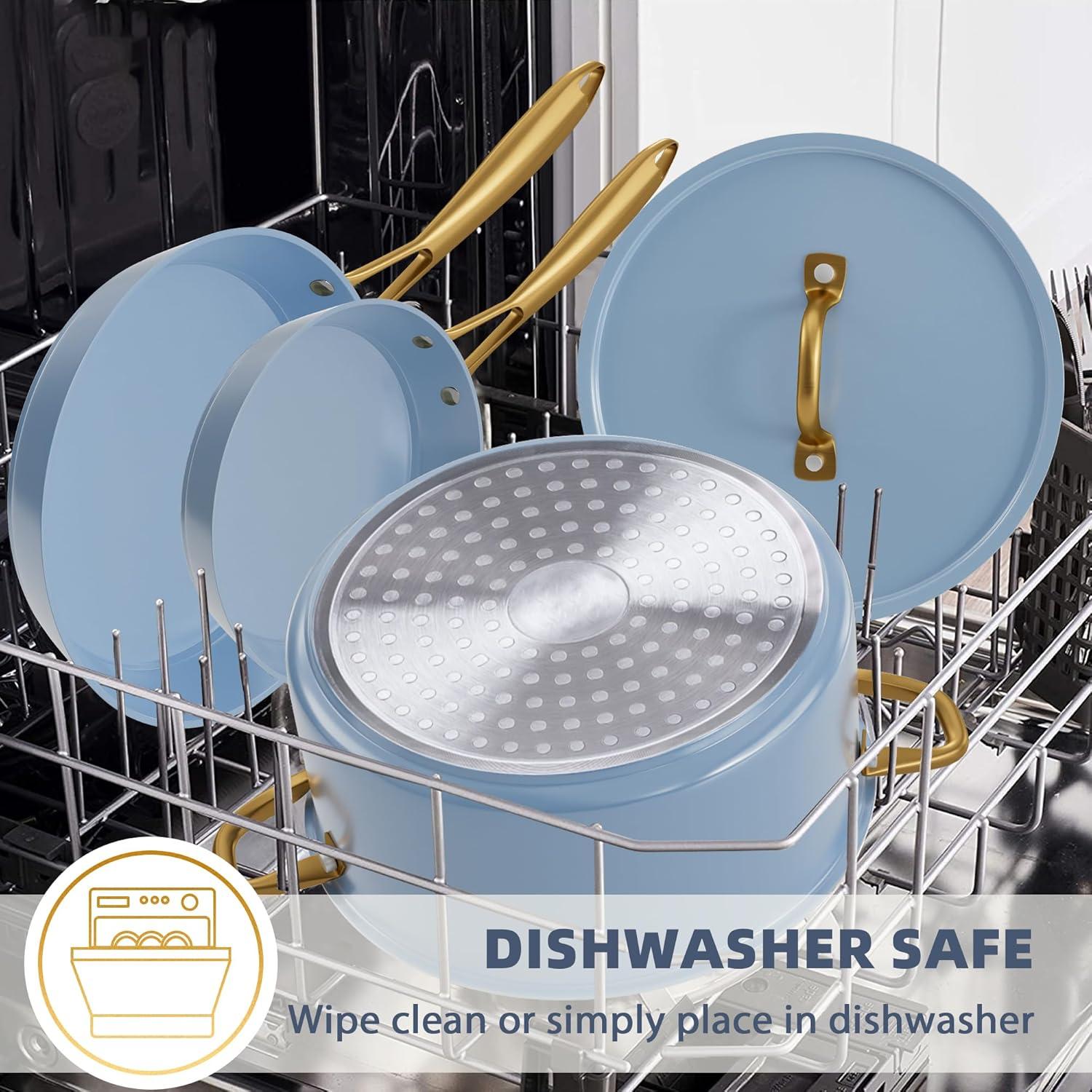 Juego de Ollas y Sartenes VONIKI 16 Piezas Cerámica Azul