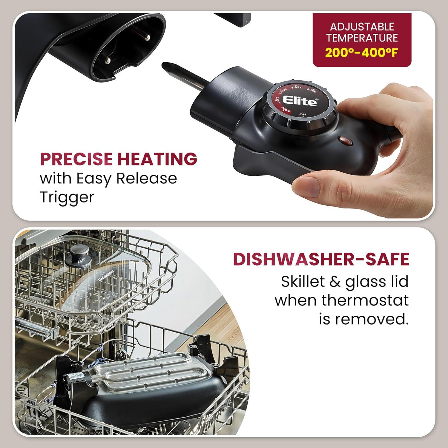 Sartén Eléctrica Profunda Elite Gourmet 10.5Qt Negra 40.6x33cm