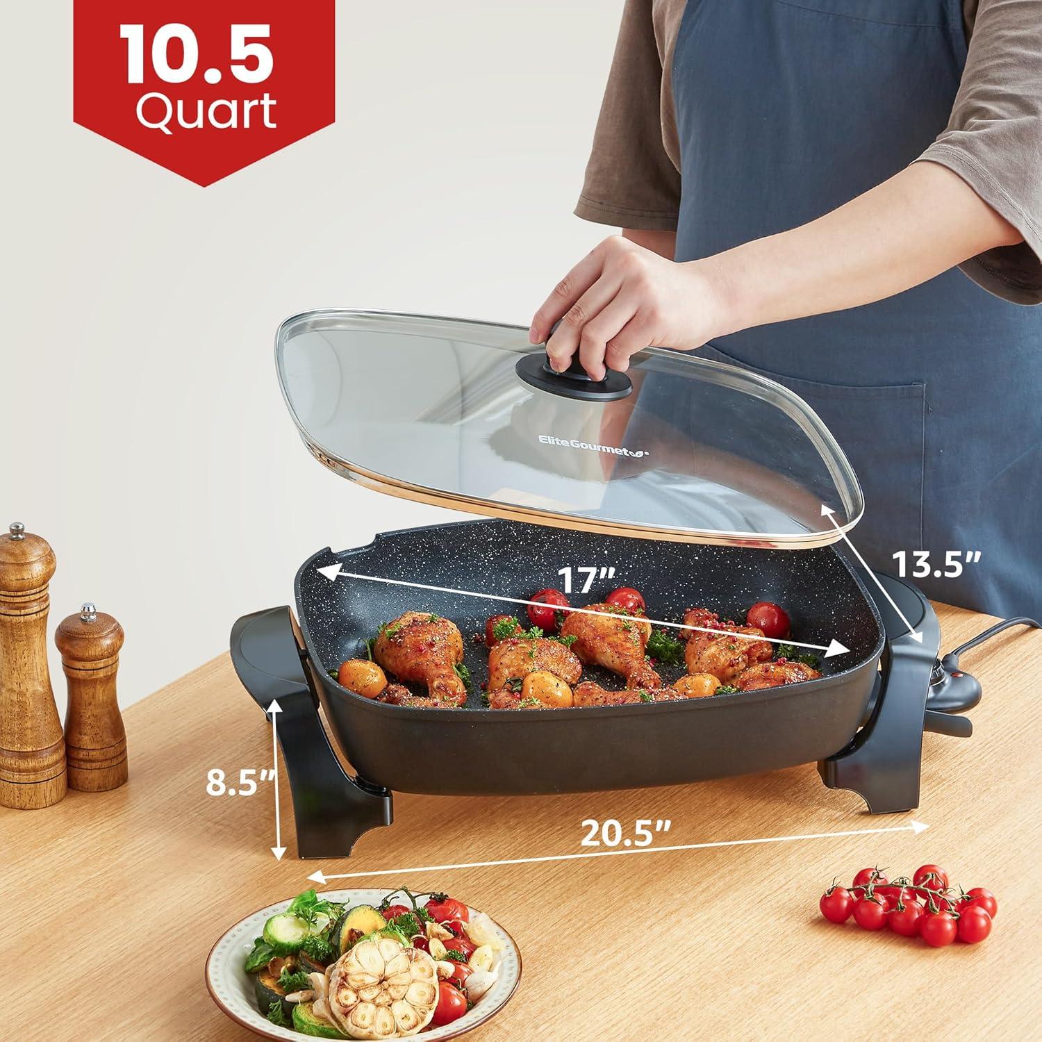 Sartén Eléctrica Profunda Elite Gourmet 10.5Qt Negra 40.6x33cm