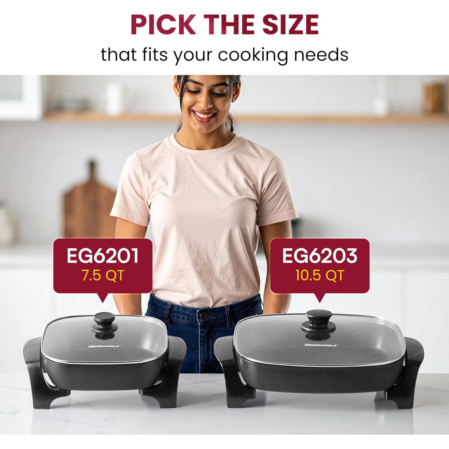 Sartén Eléctrica Profunda Elite Gourmet 10.5Qt Negra 40.6x33cm