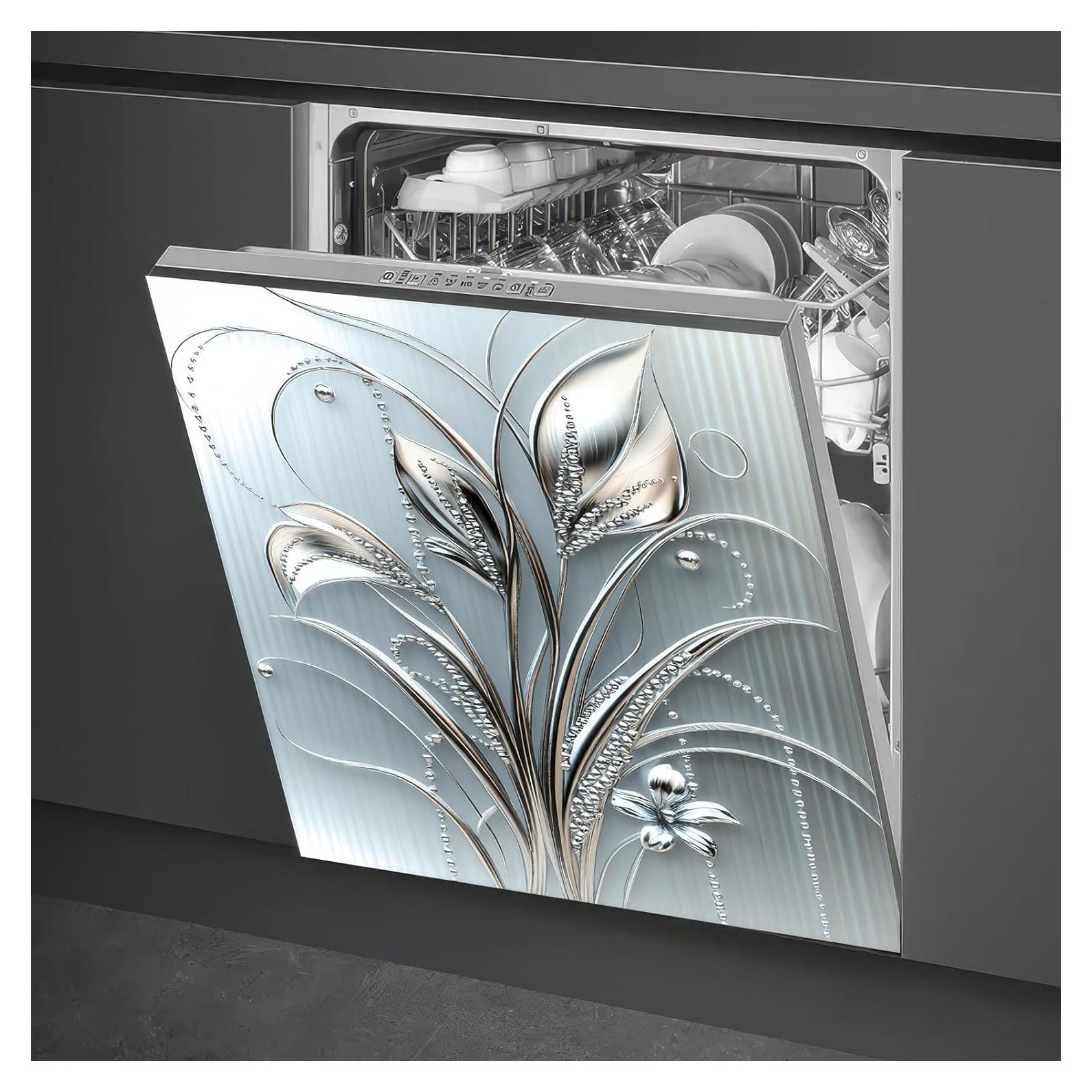 Cubierta Magnética para Lavavajillas BlissYard Floral Plateado 58x66 cm