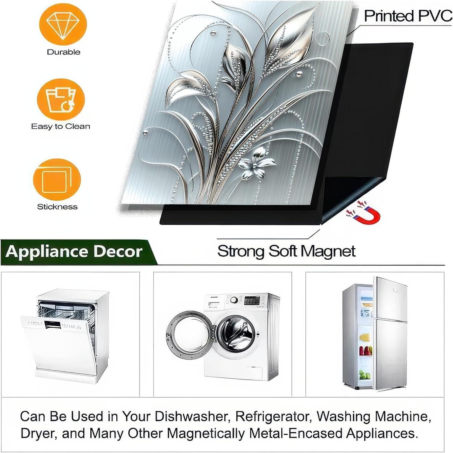 Cubierta Magnética para Lavavajillas BlissYard Floral Plateado 58x66 cm