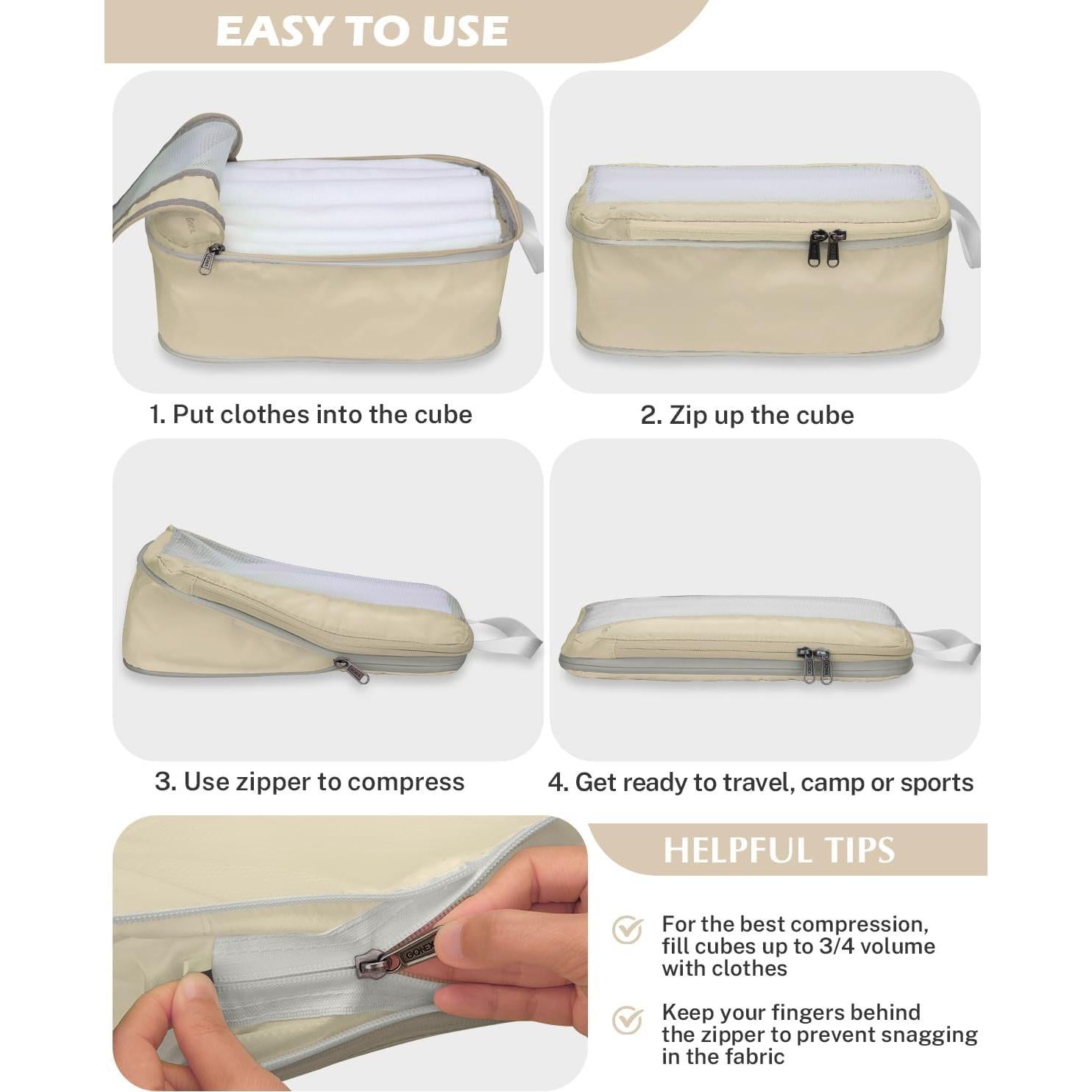 Gonex 8 Set Cubos de Empaque Beige - Organizador de Viaje