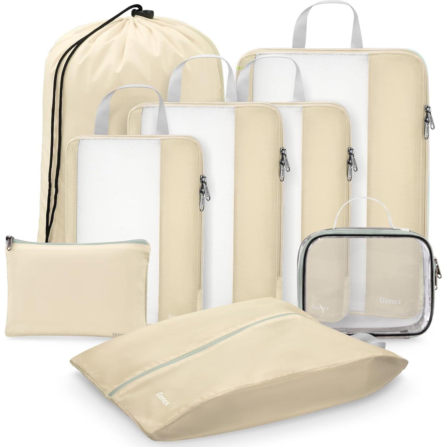Gonex 8 Set Cubos de Empaque Beige - Organizador de Viaje