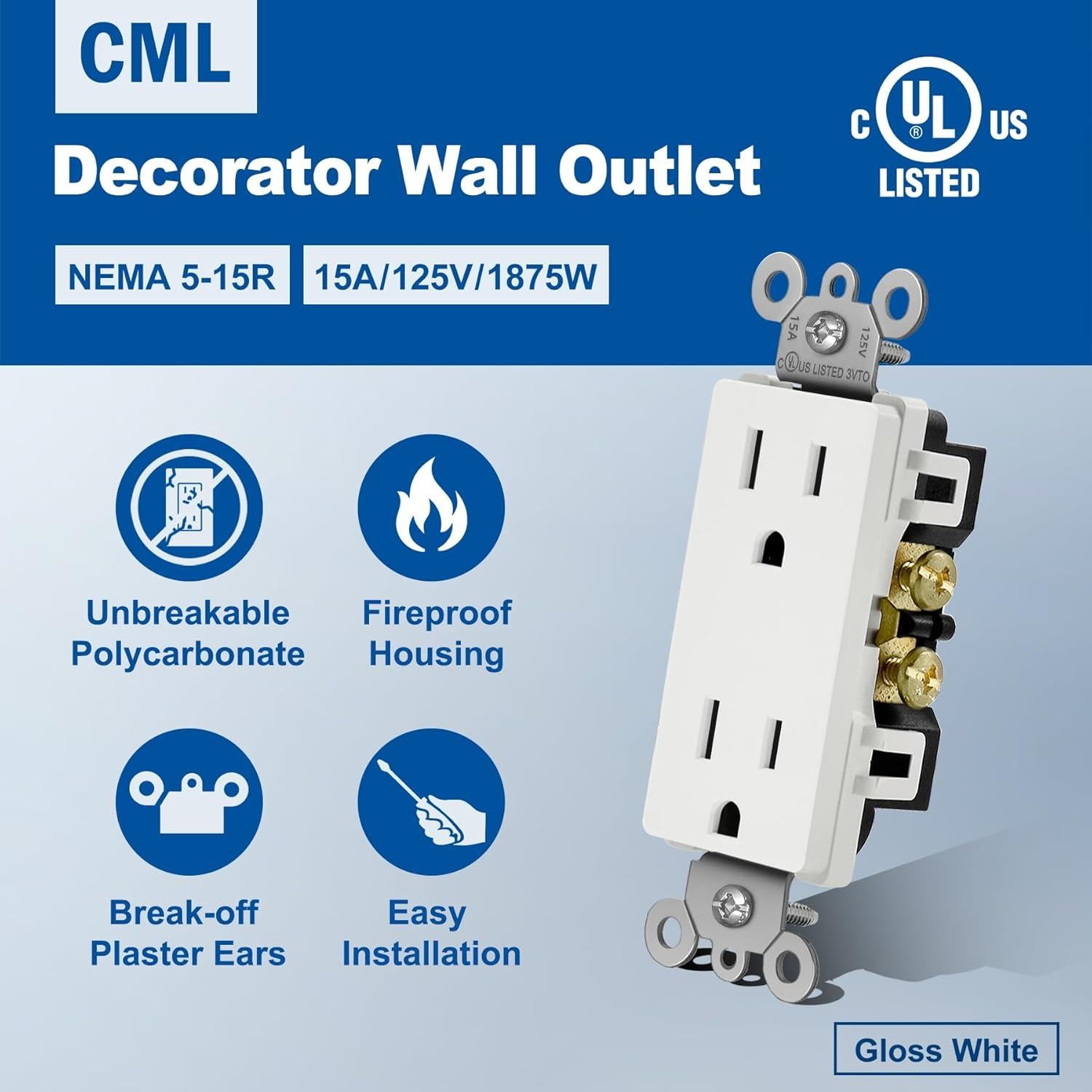 Receptáculo de Pared CML 15A 125V Blanco Paquete de 20