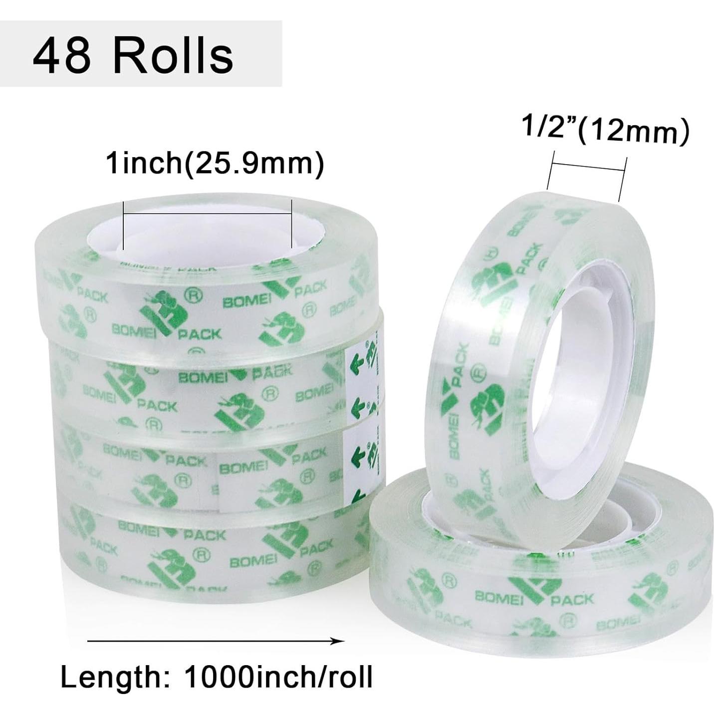 BOMEI Pack 48 Rollos Cinta Transparente 12mm x 25.4m